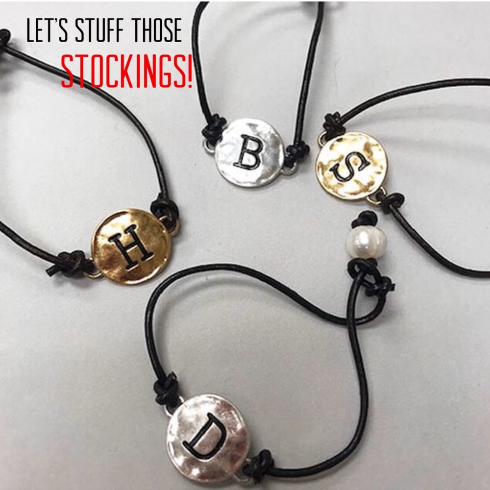 🎁Leather Cord/ Initial Bead Bracelet w/Pearl,NWT